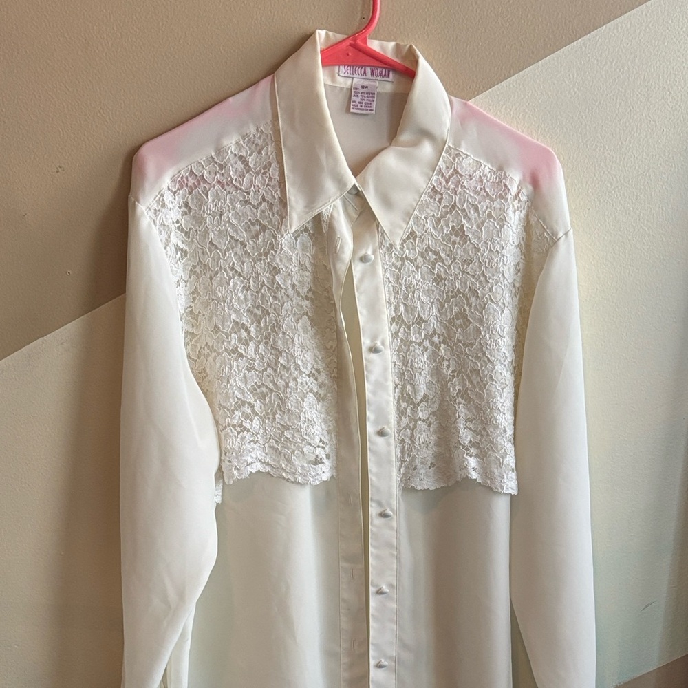 Elegant Vintage Lace White Lace Button Down Shirt